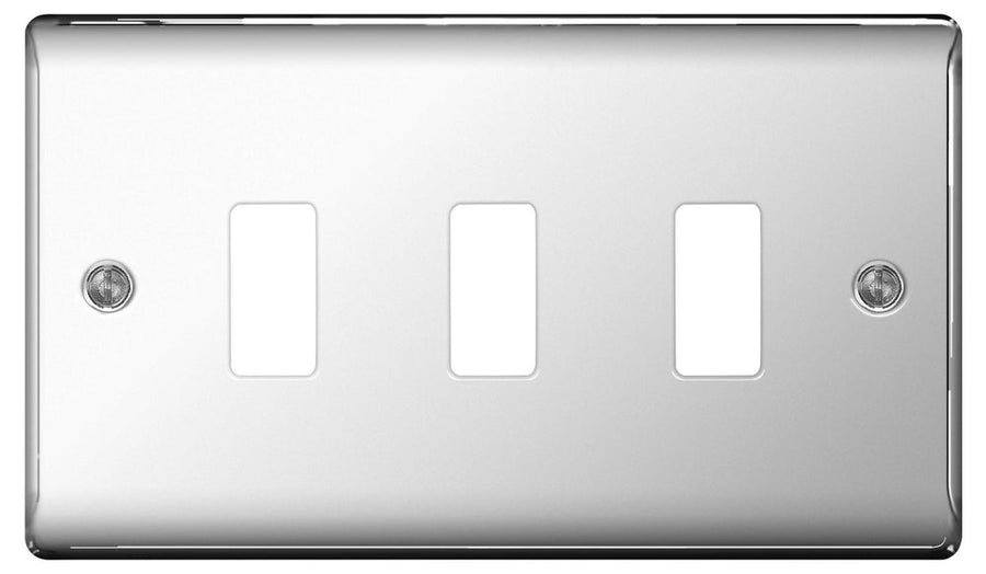 BG Nexus GNPC3 Grid Polished Chrome 3 Gang Front Plate