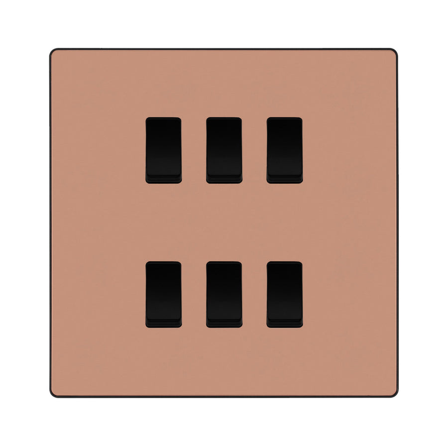 BG Evolve Polished Copper 6 Gang Custom Grid Light Switch with Back Box Included