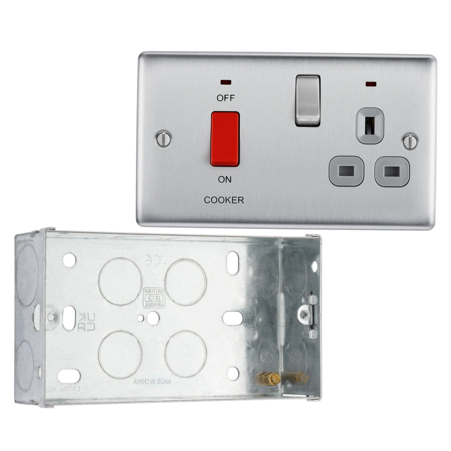 BG Nexus Brushed Steel 45A Switched Socket and Cooker Control Unit NBS70G with 35mm Steel Back Box