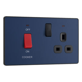 BG Evolve Matt Blue 45A Switch 13A Switched Socket Cooker Control Unit PCDDB70B with 35mm Steel Back Box