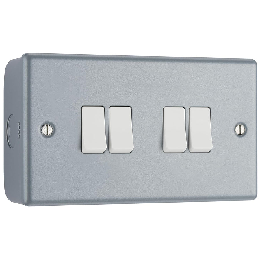 BG MC544 Metal Clad 20A 16AX 2 Way Quadruple Light Switch