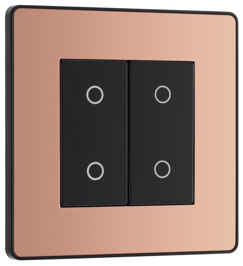  PCDCPTDS2B Front - This Evolve Polished Copper double secondary trailing edge touch dimmer allows you to control your light levels and set the mood.