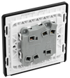 PCDMB42B Back - This Evolve Matt Black 20A 16AX double light switch from British General can operate 2 different lights, whilst the 2 way switching allows a second switch to be added to the circuit to operate the same light from another location (e.g. at the top and bottom of the stairs).