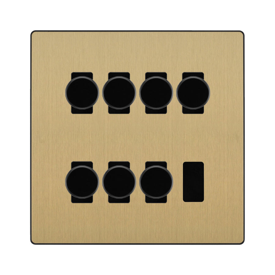 BG Evolve Satin Brass 7 Gang Trailing Edge LED Dimmer Light Switch 2 Way Custom Switch