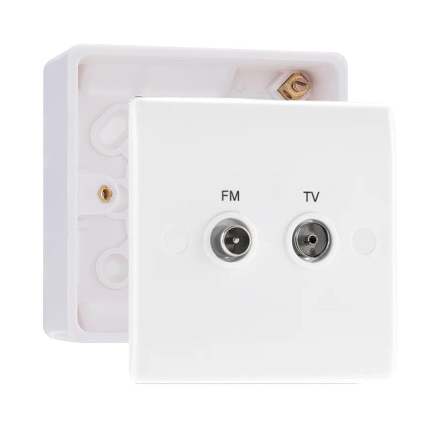 BG Electrical 2 Gang Diplex TV and FM Socket White & 32mm Pattress Back Box