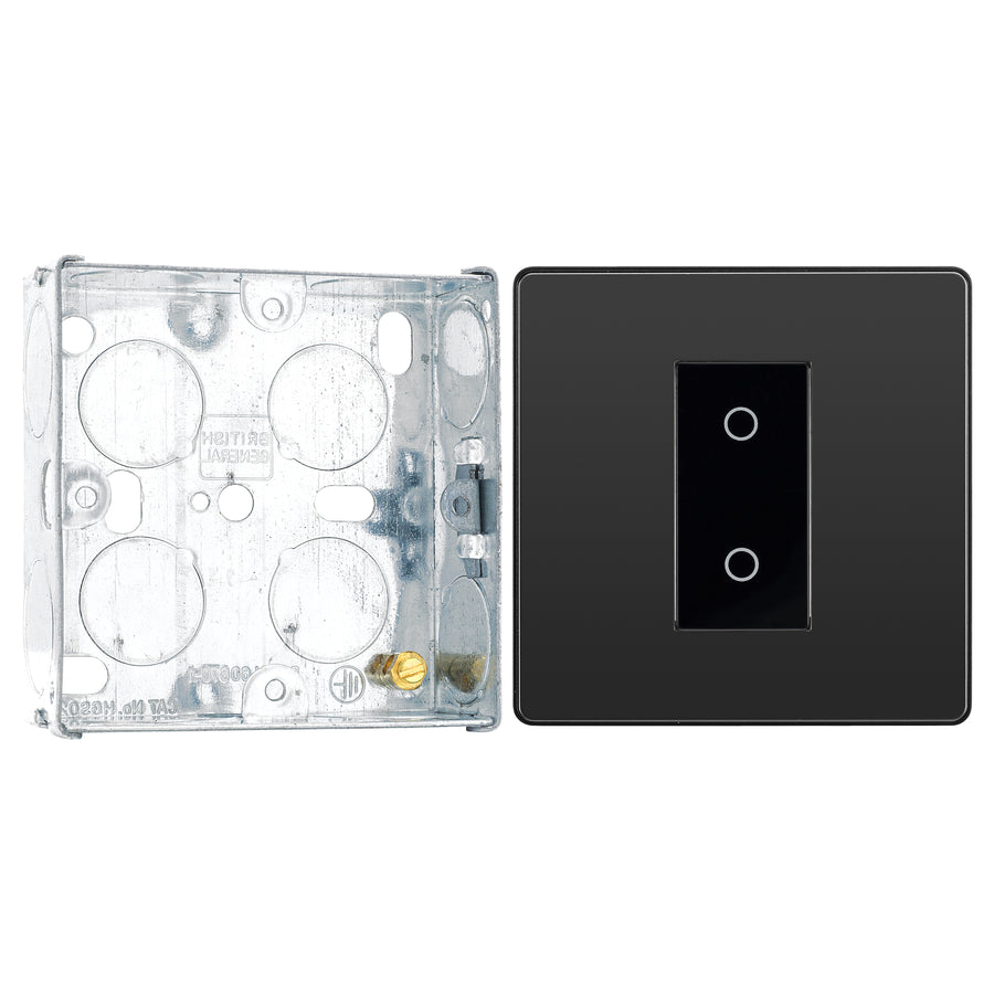 BG Evolve Black Chrome Single Master Touch Dimmer Switch PCDBCTDM1B with 25mm Steel Back Box