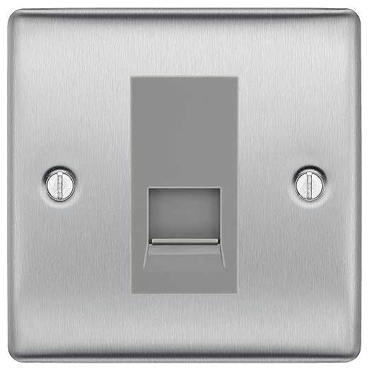 BG Nexus Brushed Steel Single RJ11 Telephone Socket NBSRJ111 - Grey Insert