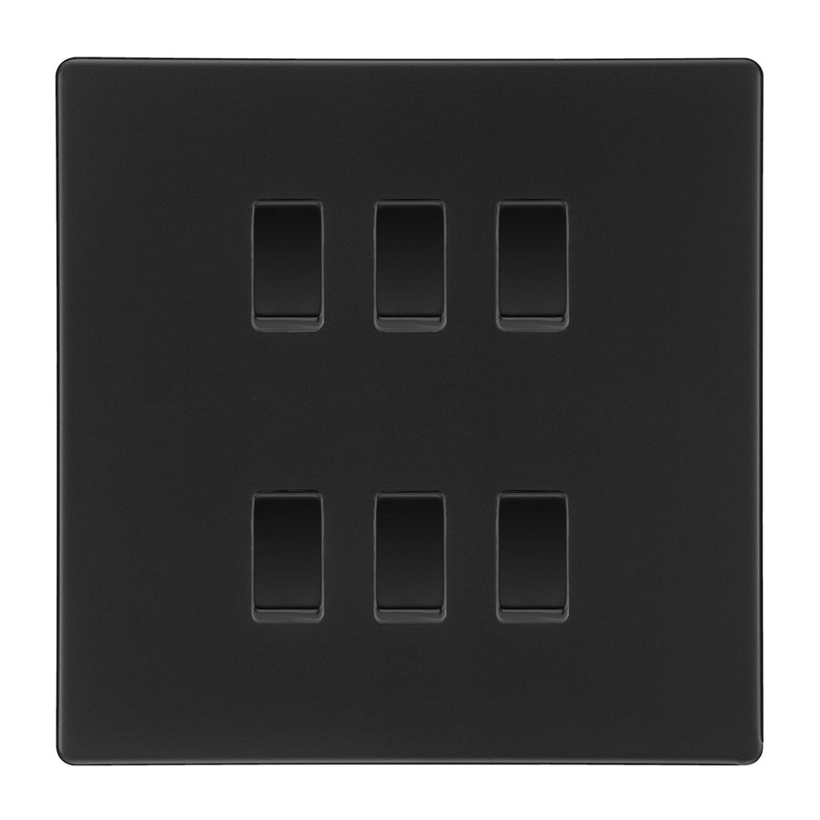 BG Screwless Matt Black 6 Gang Light Switch 2 Way Custom Grid Switch