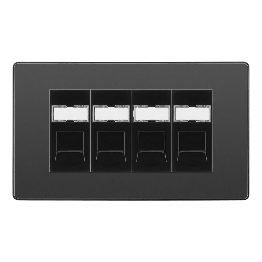 BG Evolve Black Chrome 4 Gang RJ45 Cat6 Data Socket Outlet Black Inserts