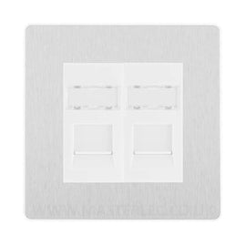 BG Evolve Brushed Steel 2 Gang RJ45 Data Socket PCDBSRJ452W White Inserts