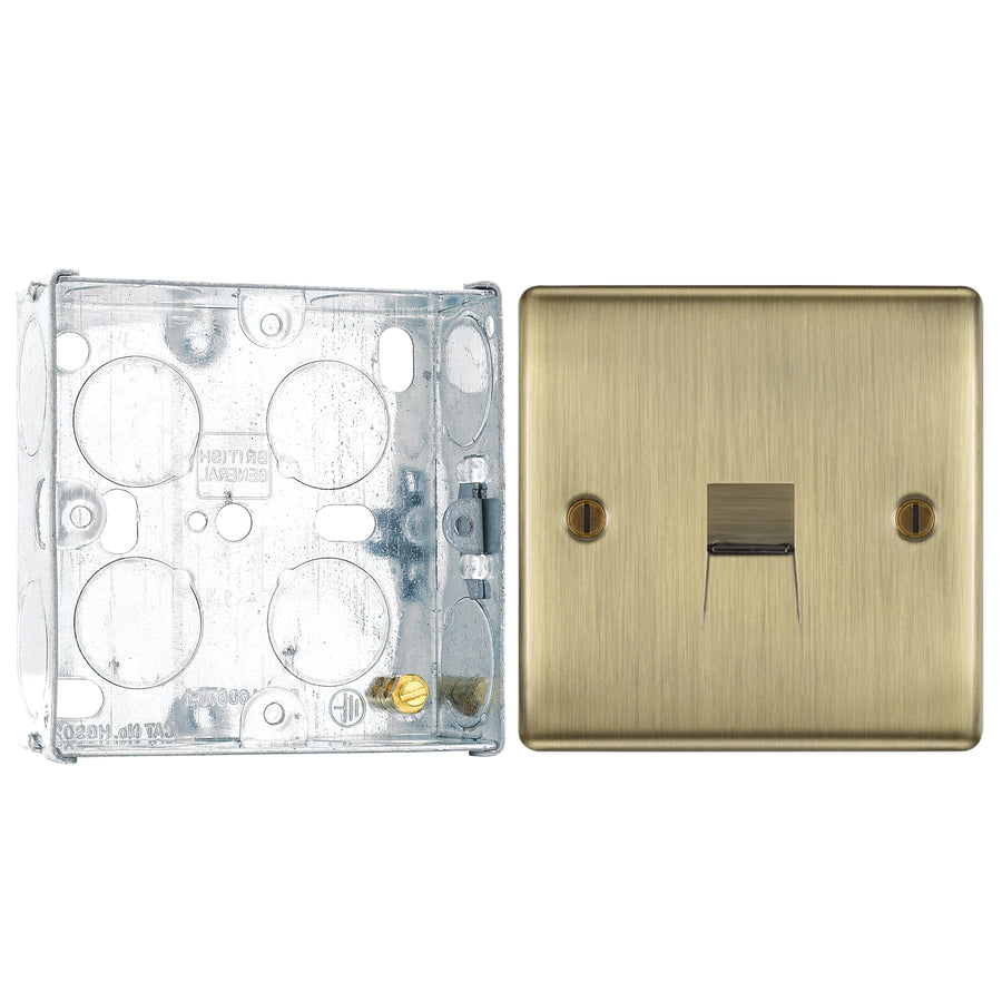 BG Nexus Antique Brass Single Slave Telephone Socket NABBTS1 with 25mm Steel Back Box