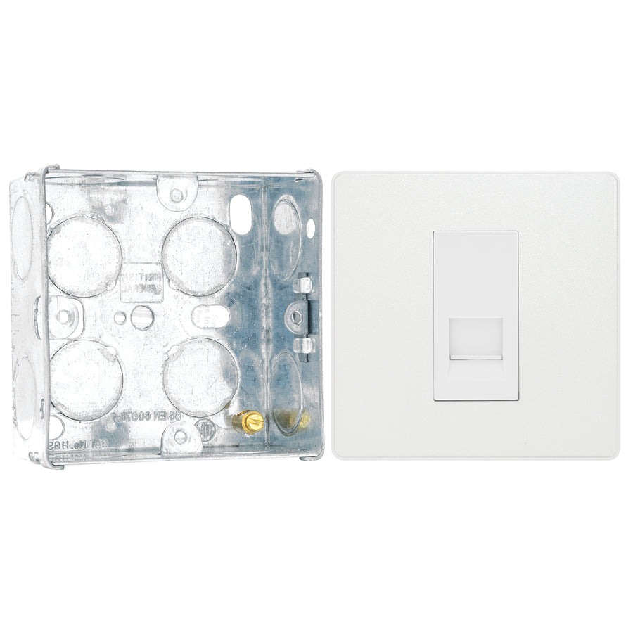 BG Evolve Pearlescent White 1 Gang Master Telephone Outlet PCDCLBTM1W with 35mm Steel Back Box