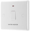 BG 833WH White Round Edge 20A DP Switch marked Water Heater + Neon + Cable Outlet