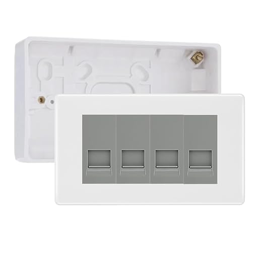 BG White Moulded 4 Gang RJ11 Telephone Socket Euro Module with 32mm Back Box - Grey Insert