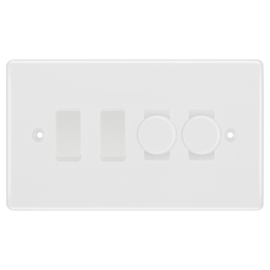 BG White 4 Gang Light Switch 2x Trailing Edge LED Dimmer 2x 2 Way Custom Switch