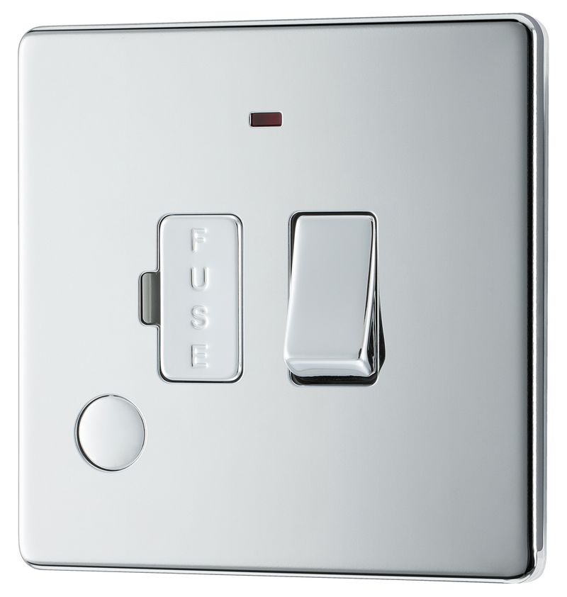 BG Electrical FPC53 Nexus Screwless Flat-Plate Switched Fused Connection Spur Unit Flex Outlet Polished Chrome Neon 13A