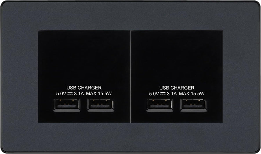 BG Evolve Matt Grey 4G Euro Plate with 2X USB-A Dual Chargers – Black Insert