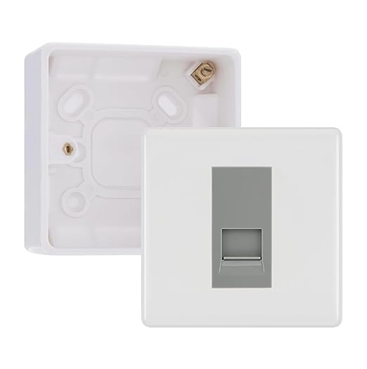 BG White Moulded Single RJ11 Telephone Socket Euro Module with 32mm Back Box - Grey Insert