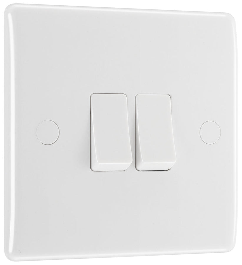 BG 842 Moulded Round Edge | White | 2 Gang 10AX 2 Way Plate Switch