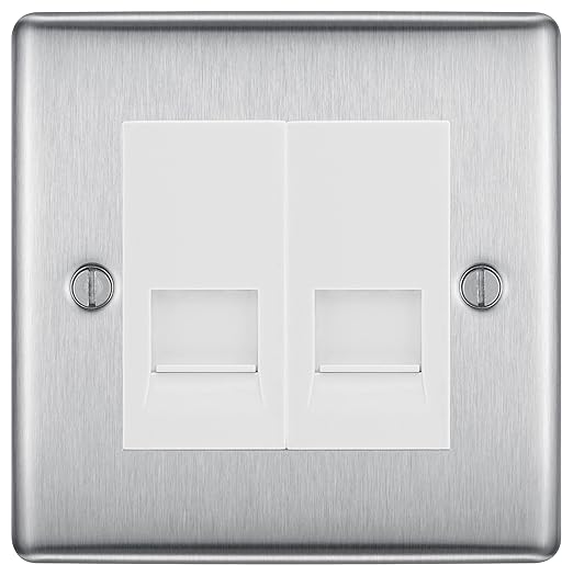 BG Nexus Brushed Steel Double RJ11 Telephone Socket NBSRJ112 - White Insert