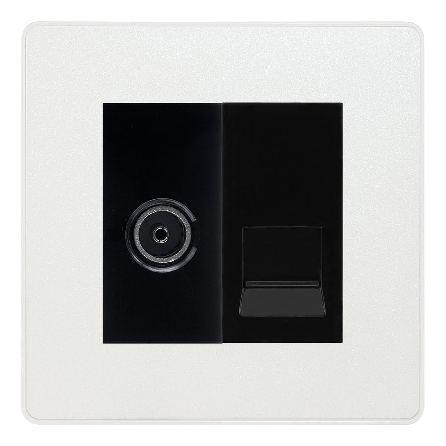 BG Evolve Pearlescent White TV Aerial & Secondary Telephone Socket - Black Insert