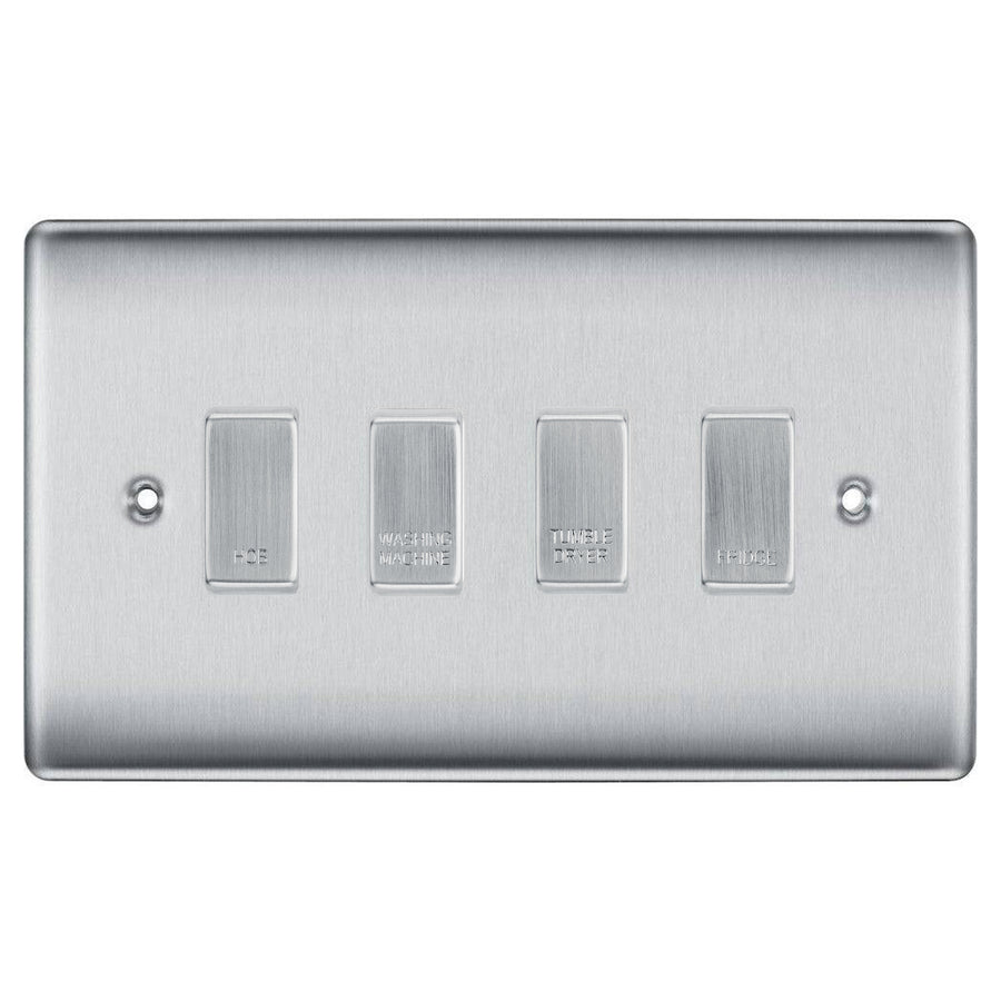 BG Brushed Steel 4 Gang Engraved Custom Labelled Appliance Grid Switch