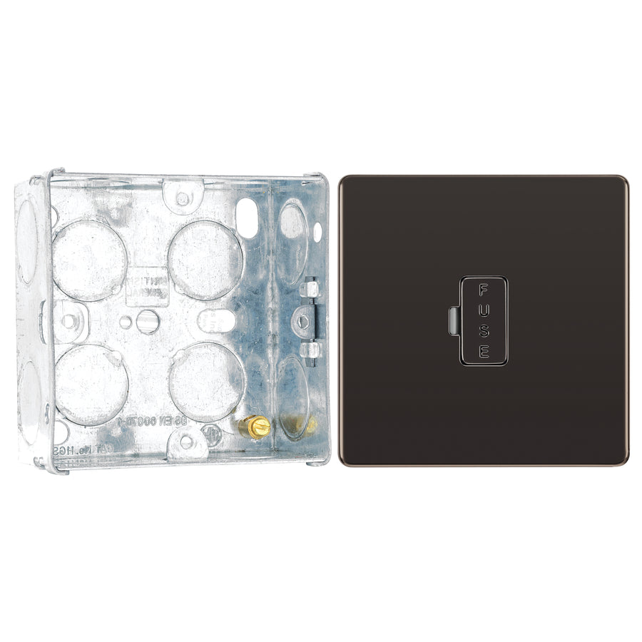 BG Screwless Black Nickel 13A Unswitched Fused Connection Unit FBN54 with 35mm Steel Back Box
