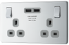FPC22U3G Front - This completely screwless and slimline flat plate 13A double power socket from British General comes with two USB charging ports, allowing you to plug in an electrical device and charge mobile devices simultaneously without having to sacrifice a power socket. 