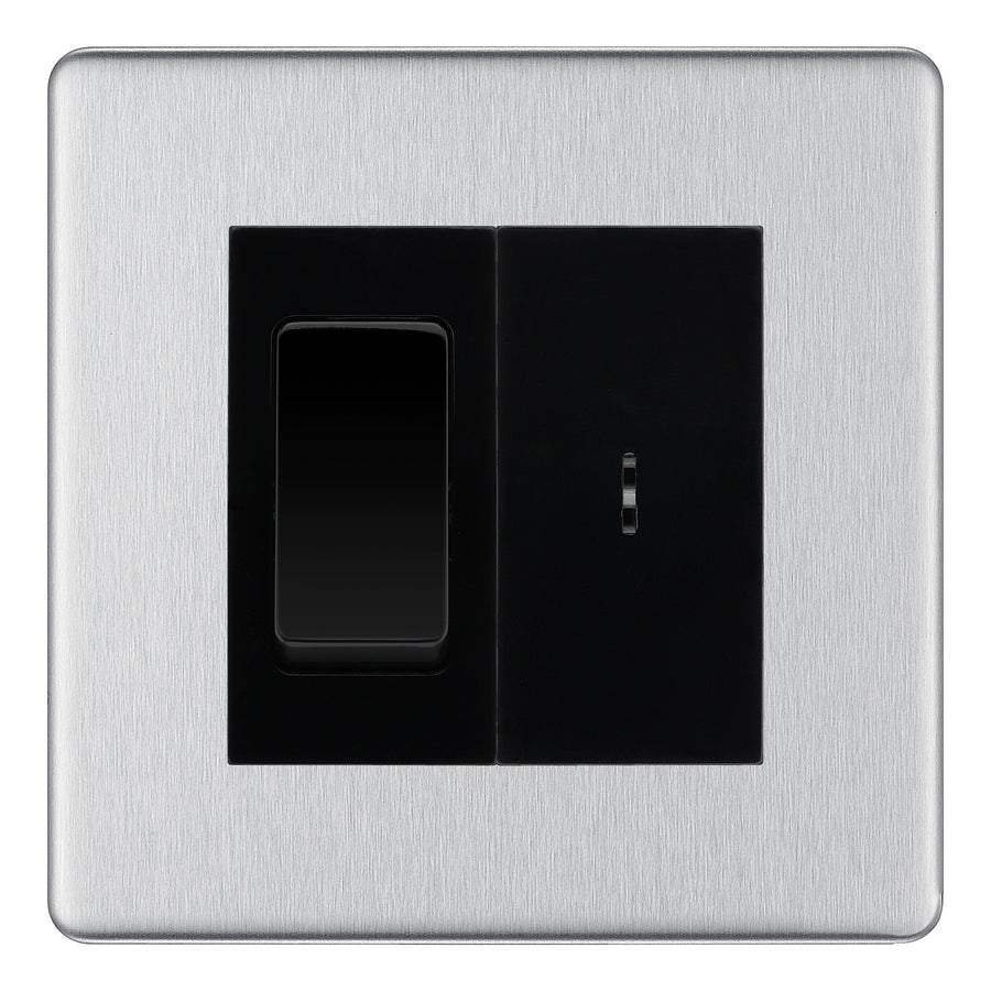 BG Screwless Brushed Steel 20A Secret Key Switch with 20A Double Pole Switch - Black Insert