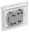 PCDBS42W Back - This Evolve Brushed Steel 20A 16AX double light switch from British General can operate 2 different lights, whilst the 2 way switching allows a second switch to be added to the circuit to operate the same light from another location (e.g. at the top and bottom of the stairs).