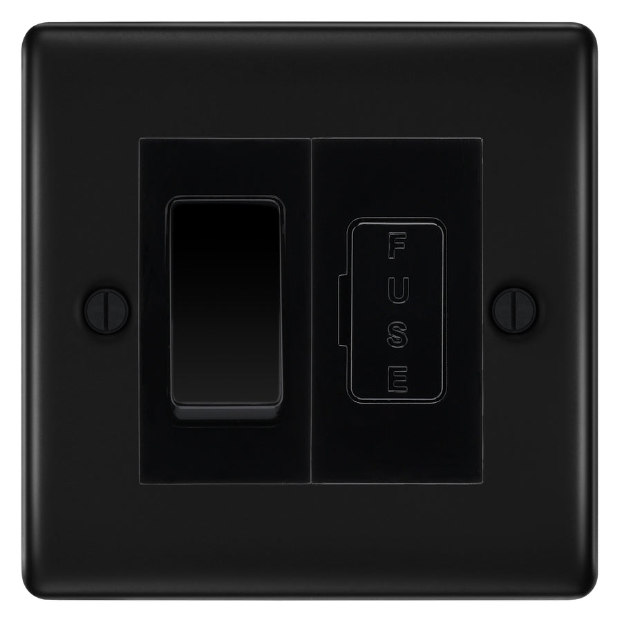 BG Nexus Matt Black 2 Way Light Switch & 13A Fused Spur Plate | Black Insert
