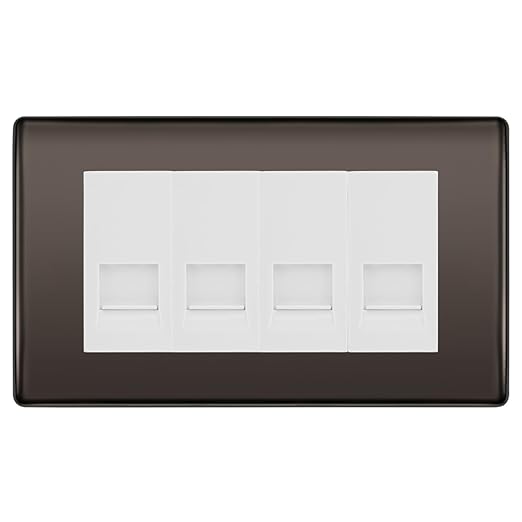 BG Nexus Black Nickel 4 Gang RJ11 Telephone Socket Euro Module - White Insert
