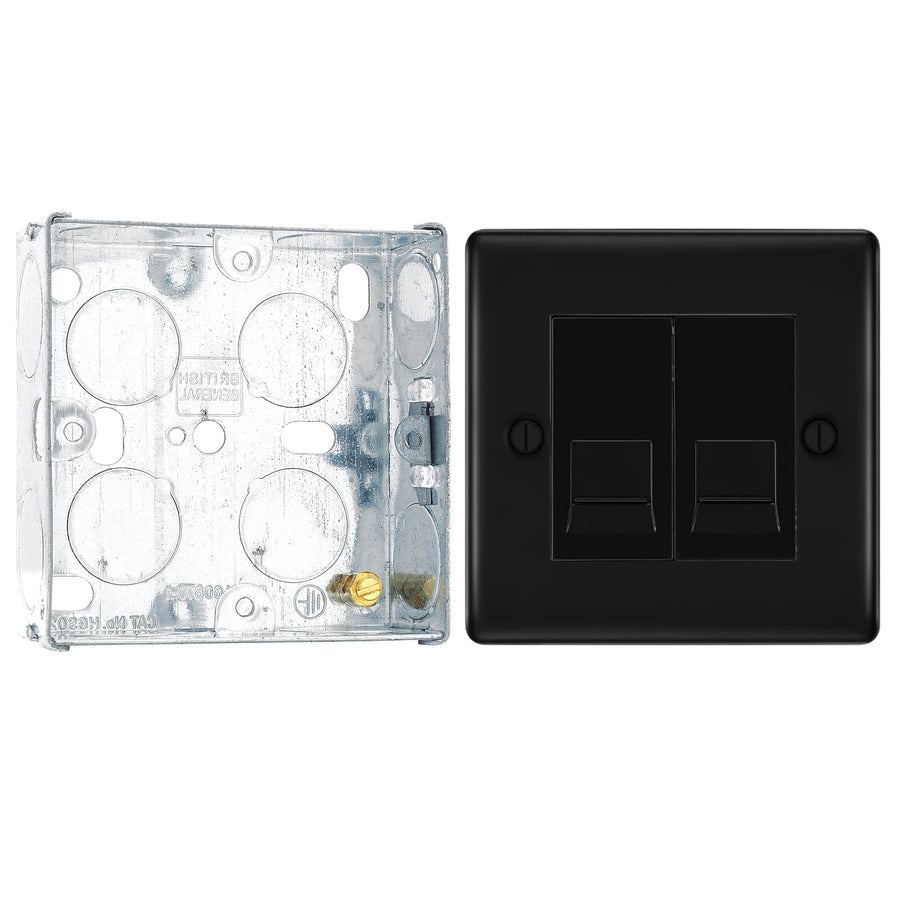 BG Nexus Matt Black Double Master Telephone Socket NFBBTM2 with 25mm Steel Back Box