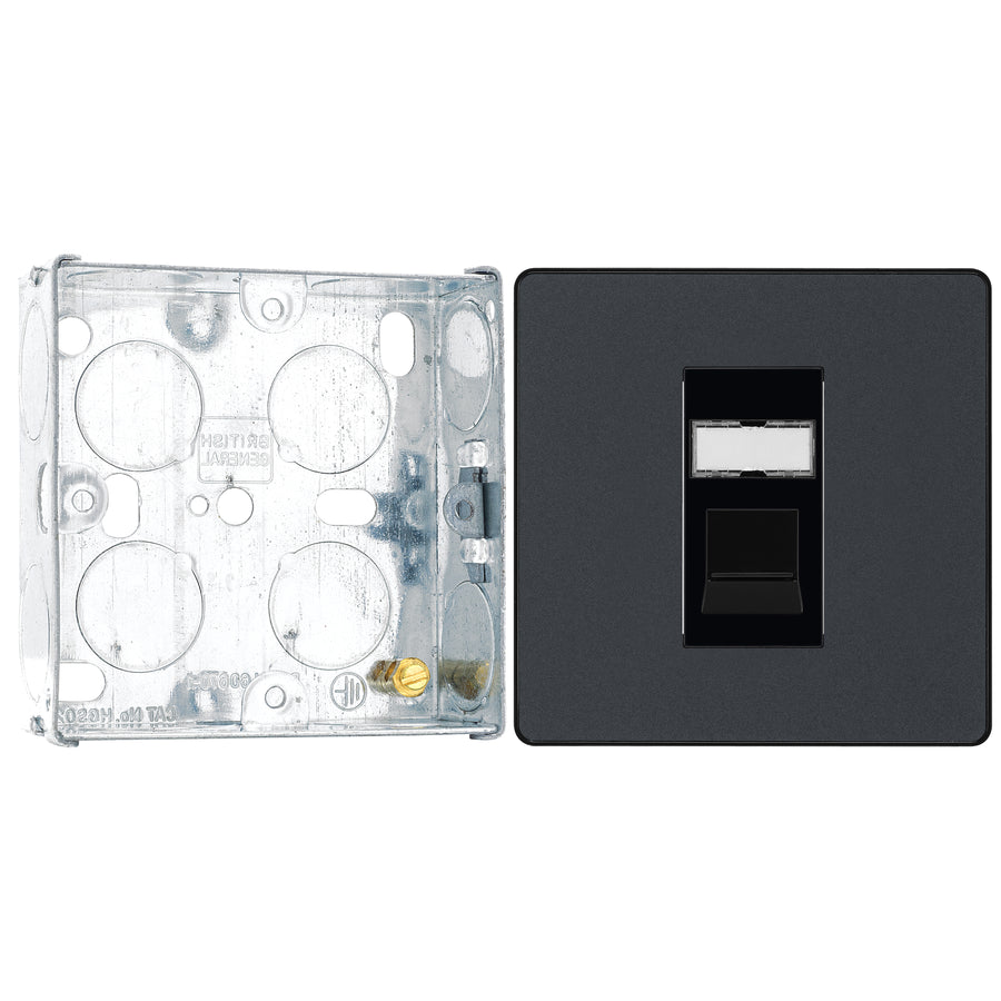 BG Evolve Matt Grey RJ45 Cat6 Single Data Outlet PCDMGRJ451B with 25mm Steel Back Box