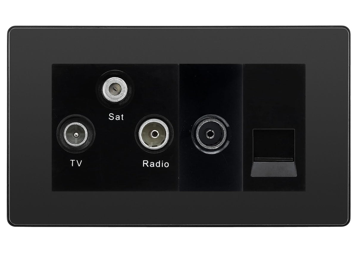 Proception Screened Socket BG Evolve Black Chrome TV/FM/SAT + Return & 1 Gang Tel - Screened ...