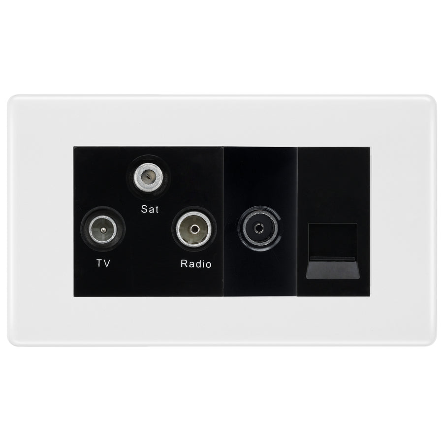 BG White Moulded TV/FM/SAT + Return & 1 Gang Tel - Screened Triplex Socket NWM68B