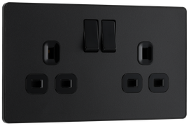BG Evolve PCDMB22B Matt Black 2 Gang 13A Switched Socket-Black Insert