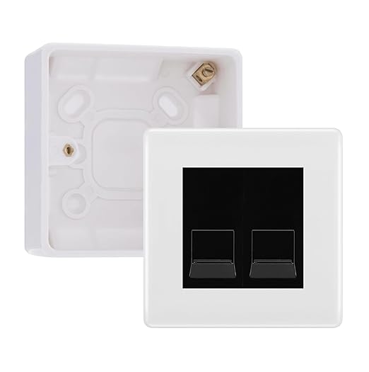 BG White Moulded Double RJ11 Telephone Socket Euro Module with 32mm Back Box - Black Insert