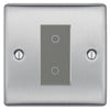 BG Nexus Brushed Steel Single Master Touch Dimmer Switch Grey Insert NBSTDM1G