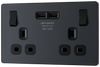 PCDMG22U3B Front - This Evolve Matt Grey 13A double power socket from British General comes with two USB charging ports, allowing you to plug in an electrical device and charge mobile devices simultaneously without having to sacrifice a power socket.