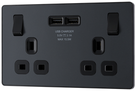 BG Evolve PCDMG22U3B Matt Grey 2 Gang 13A 2x USB-A 3.1A Socket-Black Insert