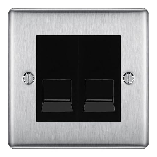 BG Nexus Brushed Steel Double IDC Secondary Telephone Socket - Black Insert