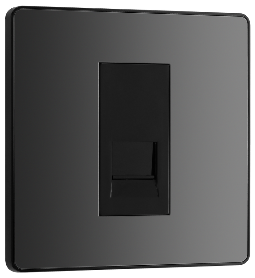 PCDBCBTM1B Front - This Evolve Black Chrome master telephone socket from British General uses a screw terminal connection, and should be used where your telephone line enters your property.