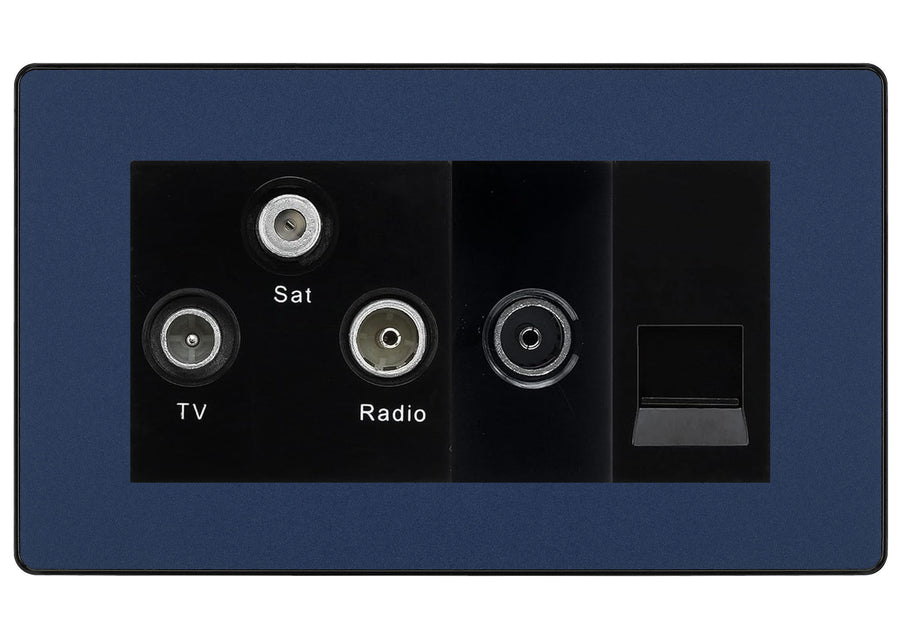 BG Evolve Matt Blue TV/FM/SAT + Return & 1 Gang Tel - Screened Triplex Socket