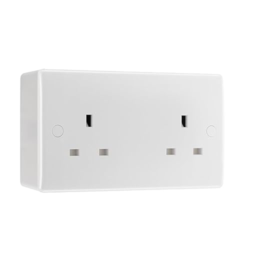BG Electrical 13A Double Unswitched Power Socket White & 50mm Pattress Back Box