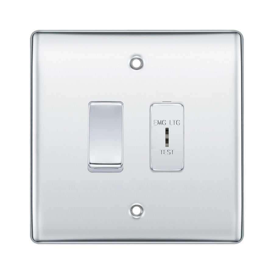 BG Polished Chrome 2 Gang Emergency Lighting (EMG LTG TEST) Key Switch with 2 Way Single Pole Switch