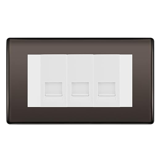 BG Nexus Black Nickel 3 Gang RJ11 Telephone Socket Euro Module - White Insert