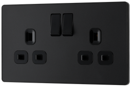 BG Evolve PCDMB22B Matt Black 2 Gang 13A Switched Socket-Black Insert