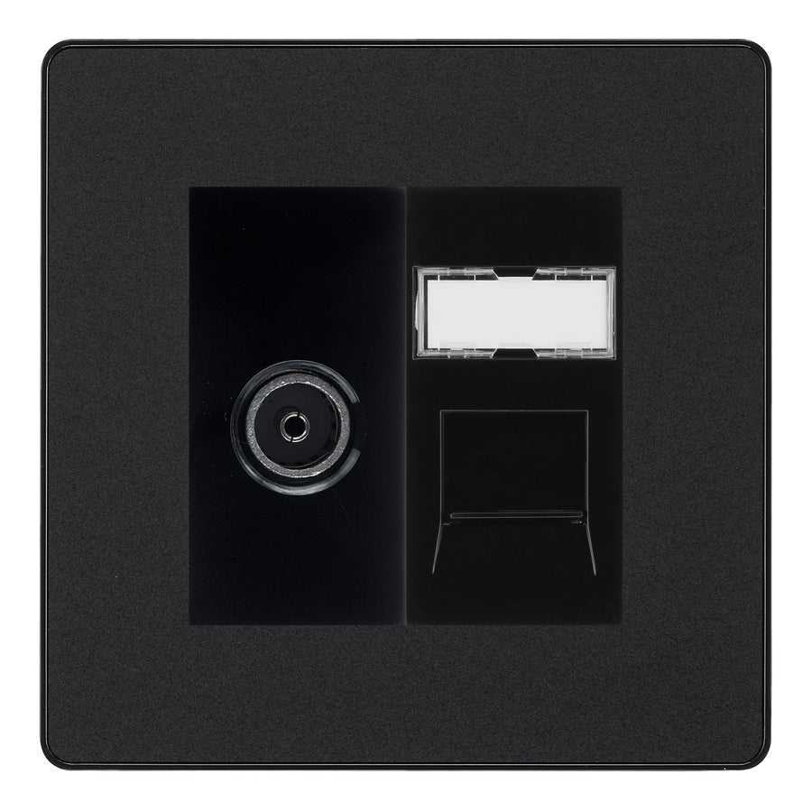 BG Evolve Matt Black TV Aerial & RJ45 CAT6 Data Socket - Black Insert