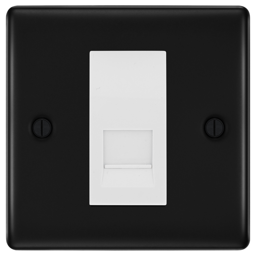 BG Nexus Matt Black Single Master Telephone Socket, Screw Terminal - White Inserts